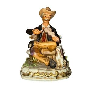 Vintage HOMCO Figurine Man Playing Violin with Dog on Bench 8 in bow is broken‎